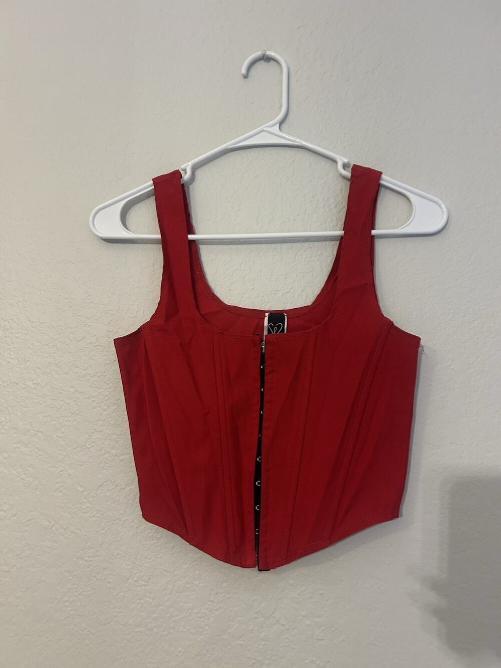 Windsor Red Solid Corset Bustier Top Wide Strap Hook & Eye Front Women M